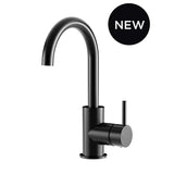 Round Gooseneck Basin Mixer with Cold Start in Matte Black - front view