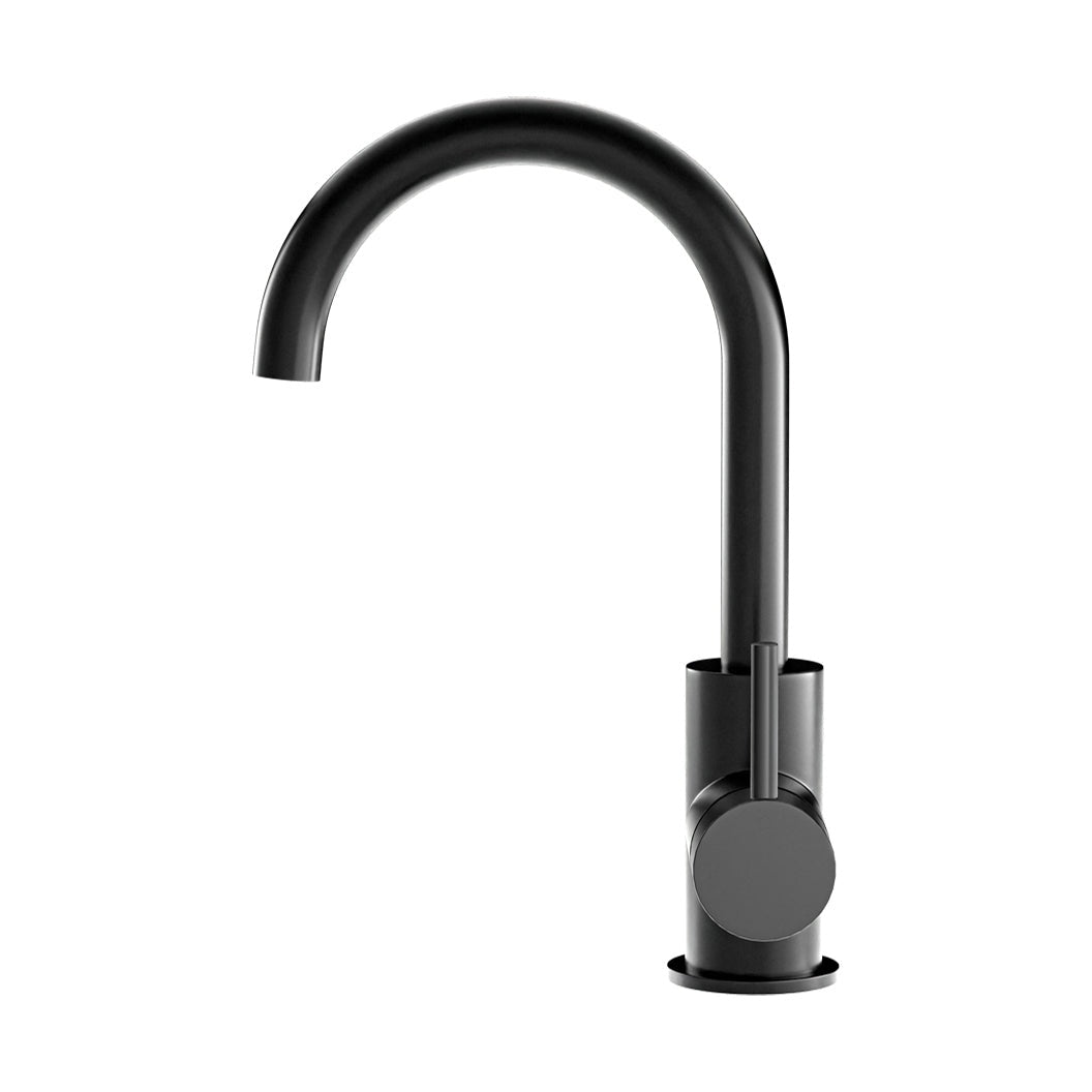 Round Gooseneck Basin Mixer with Cold Start - Matte Black