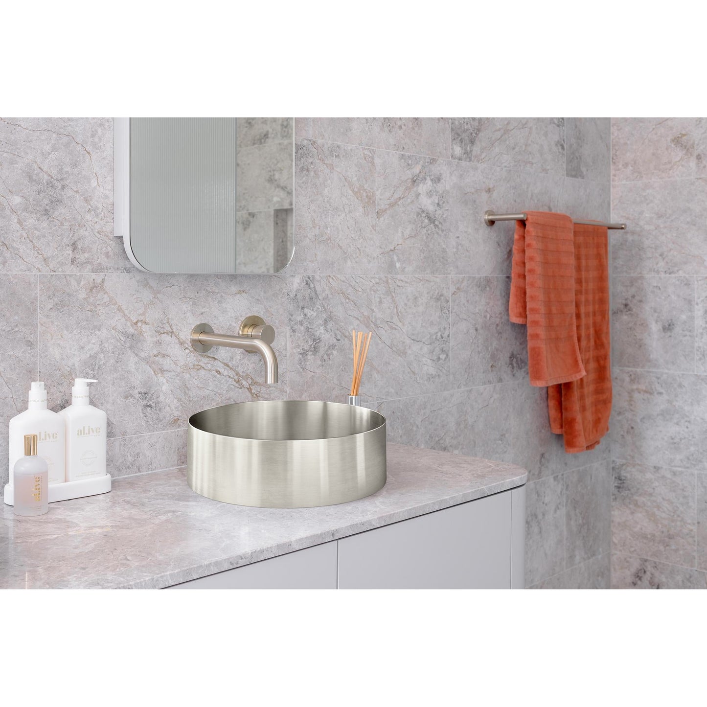 Steel Round Bathroom Basin 380 x 110 - Brushed Nickel