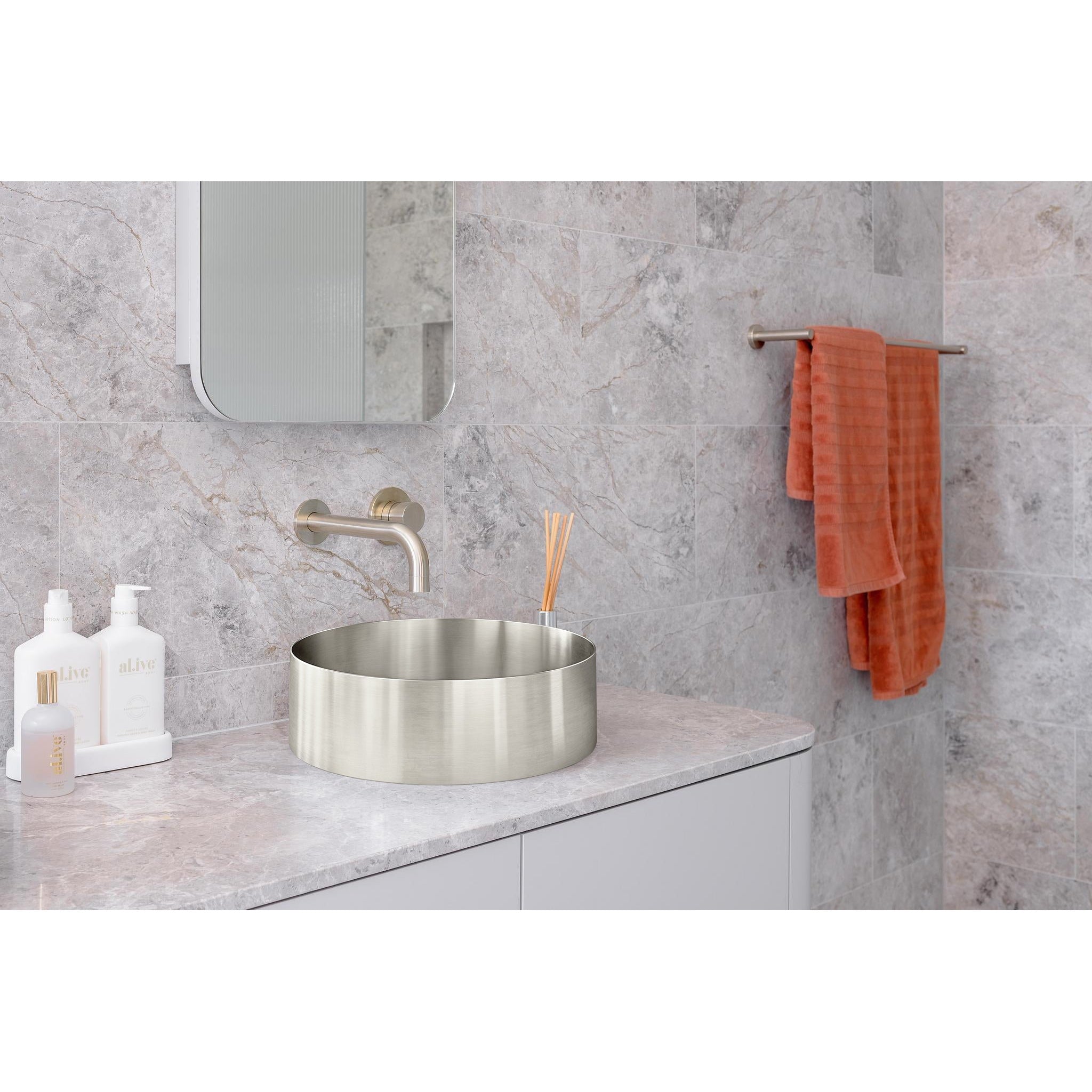 Steel Round Bathroom Basin 380 x 110 - Brushed Nickel