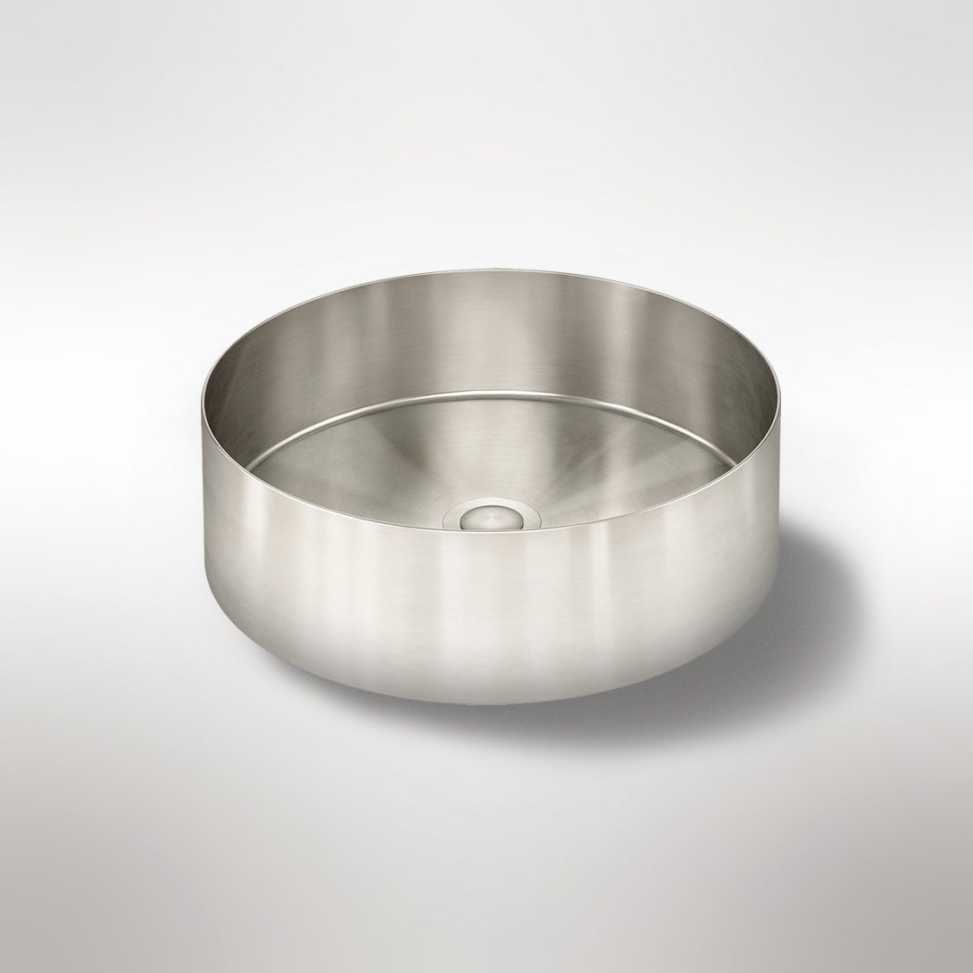Steel Round Bathroom Basin 380 x 110 - Brushed Nickel