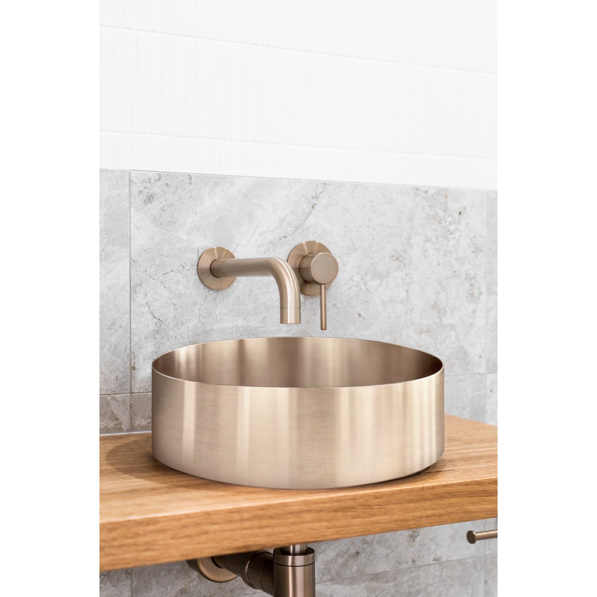 Steel Round Bathroom Basin 380 x 110 PVD - Champagne