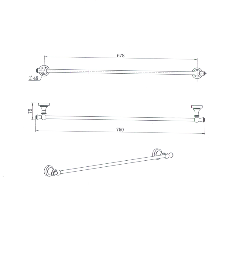 Medoc Single Towel Rail 750mm - Matte Black
