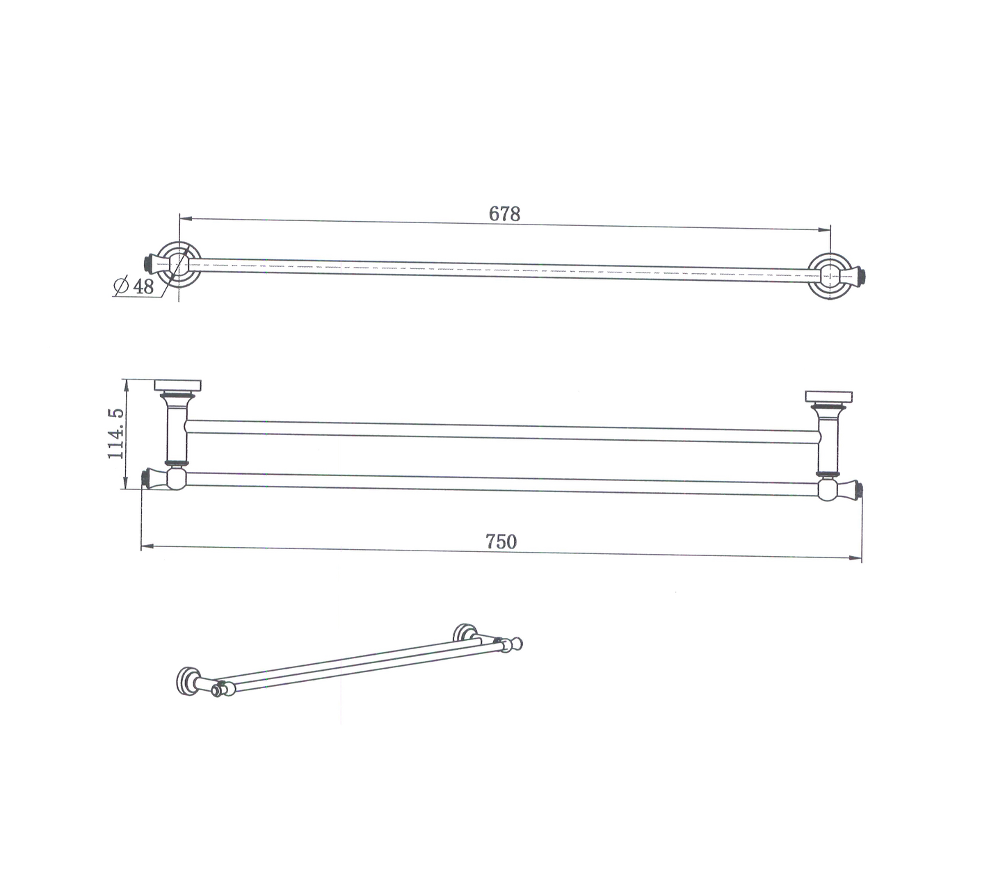 Medoc Double Towel Rail 750mm - Matte Black