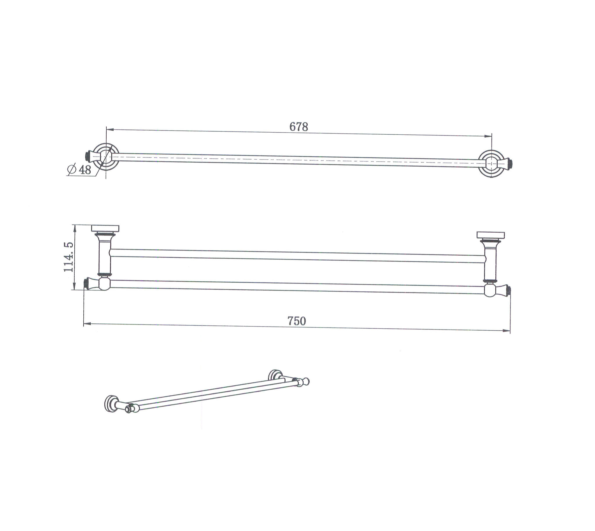 Medoc Double Towel Rail 750mm - Matte Black