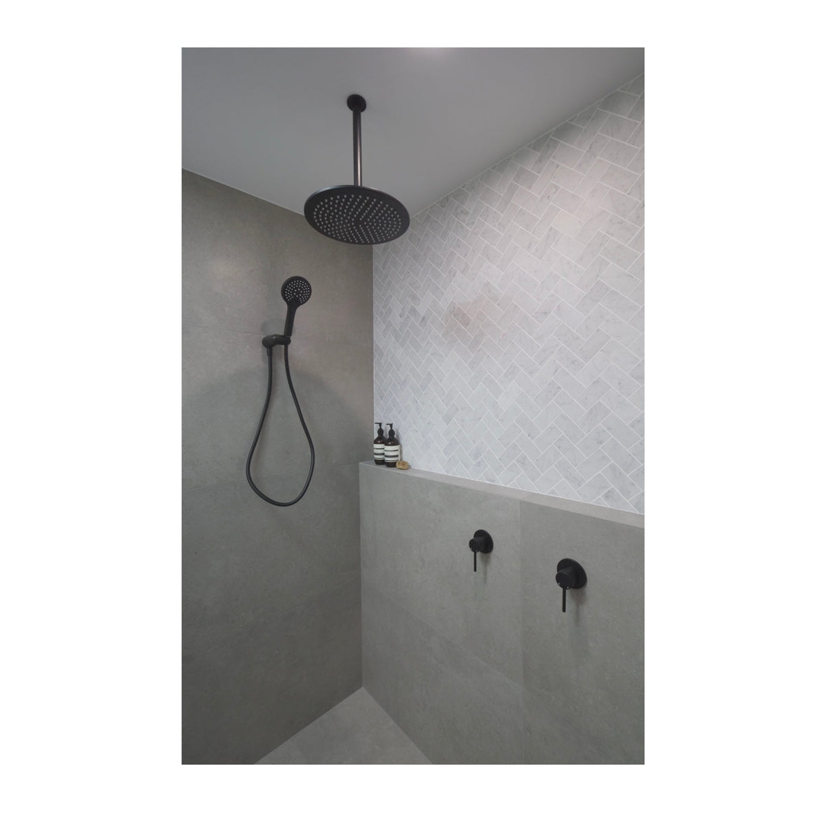 Round Shower Rose 300mm - side profile view, bathroom fixture