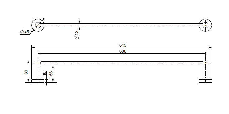 Mirage Single Towel Rail 600mm - Matte Black