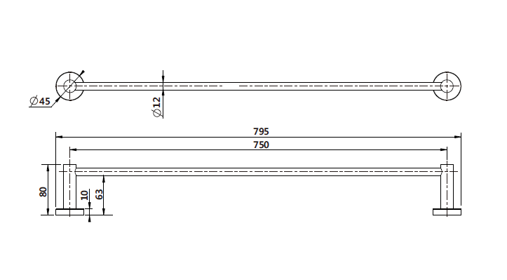 Mirage Single Towel Rail 750mm - Matte Black