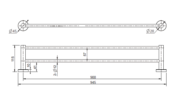 Mirage Double Towel Rail 900mm - Matte Black