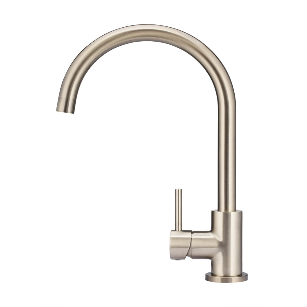Round Gooseneck Kitchen Mixer Tap - Champagne