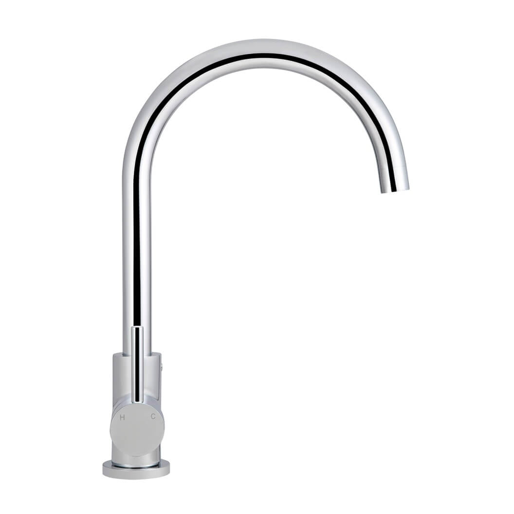 Round Gooseneck Kitchen Mixer Tap - Polished Chrome