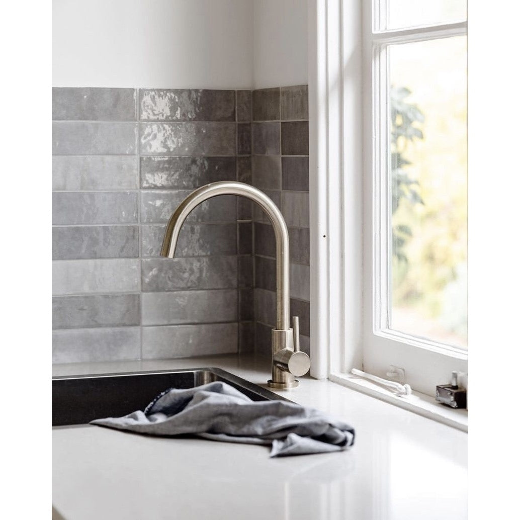 Round Gooseneck Kitchen Mixer Tap - Brushed Nickel