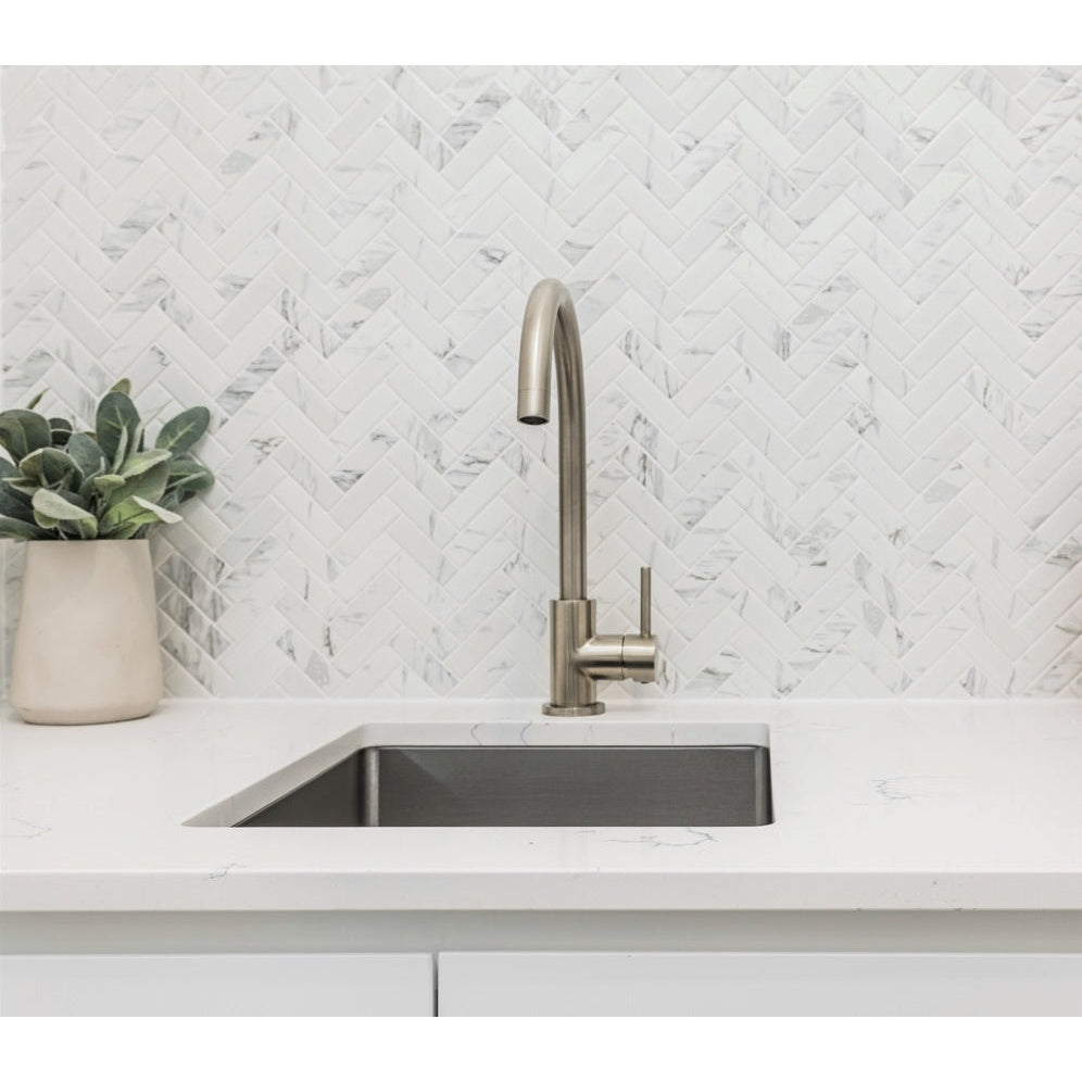 Round Gooseneck Kitchen Mixer Tap - Brushed Nickel