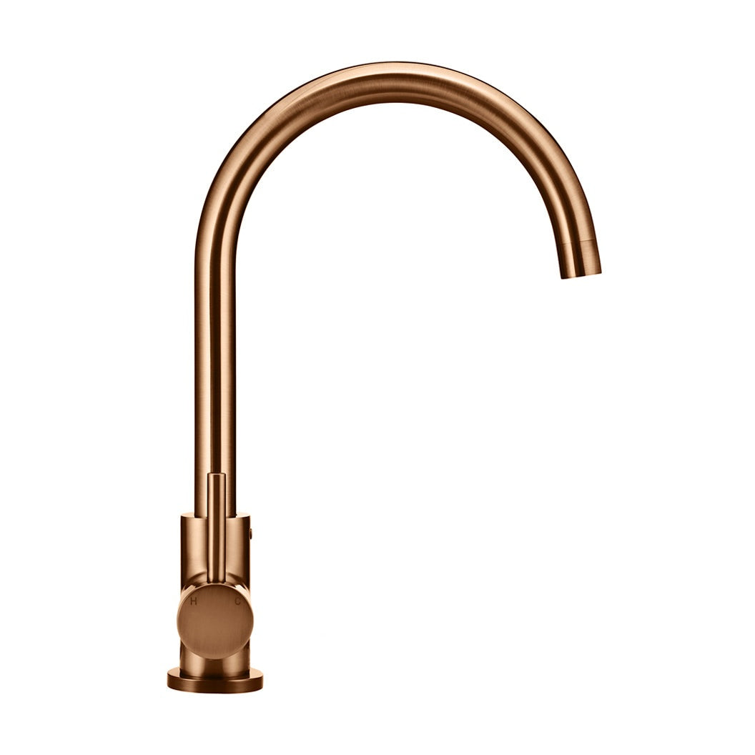 Round Gooseneck Kitchen Mixer Tap - Lustre Bronze