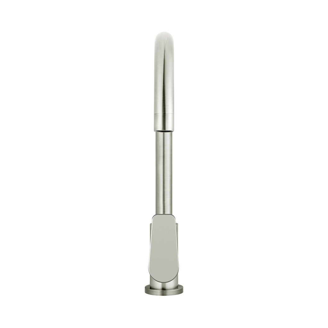 Round Paddle Gooseneck Kitchen Mixer Tap in Brushed Nickel - full product view