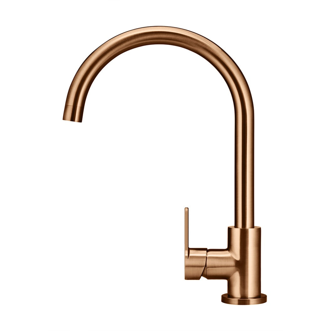Round Paddle Gooseneck Kitchen Mixer Tap in Tiger Bronze - rear mounting detail