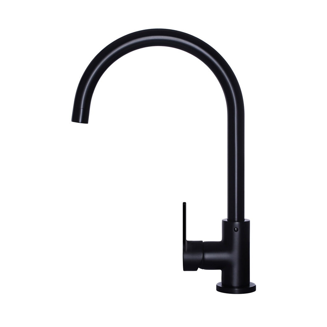 Round Paddle Gooseneck Kitchen Mixer Tap - Matte Black