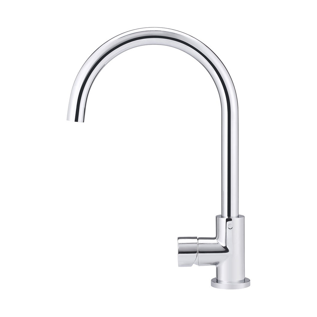 Round Pinless Gooseneck Kitchen Mixer Tap - rear mounting detail