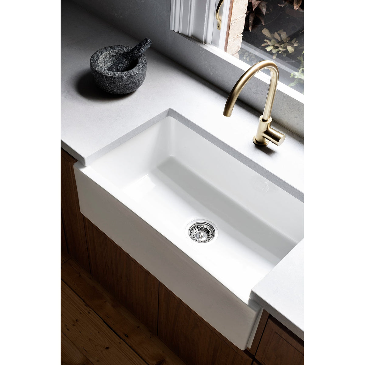 Round Pinless Gooseneck Kitchen Mixer Tap - Tiger Bronze