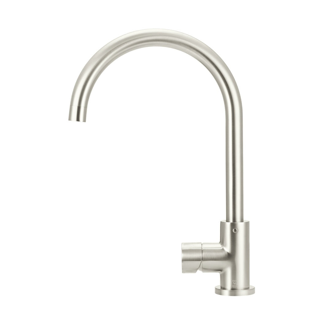 Round Pinless Gooseneck Kitchen Mixer Tap - Brushed Nickel