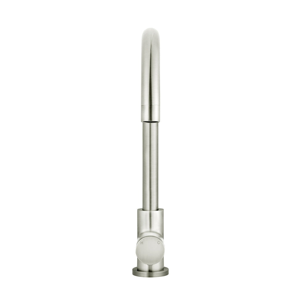 Round Pinless Gooseneck Kitchen Mixer Tap - Brushed Nickel