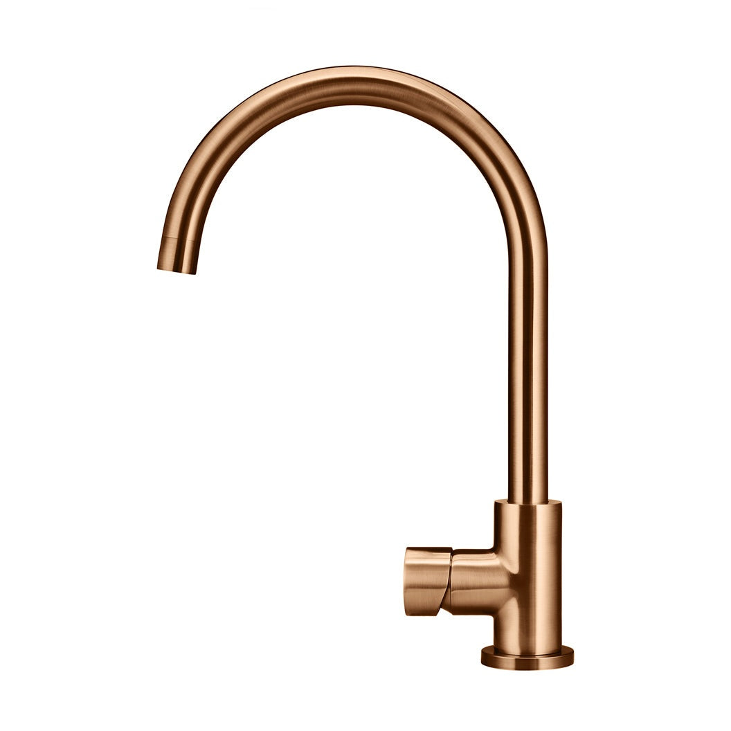 Round Pinless Gooseneck Kitchen Mixer Tap - Lustre Bronze