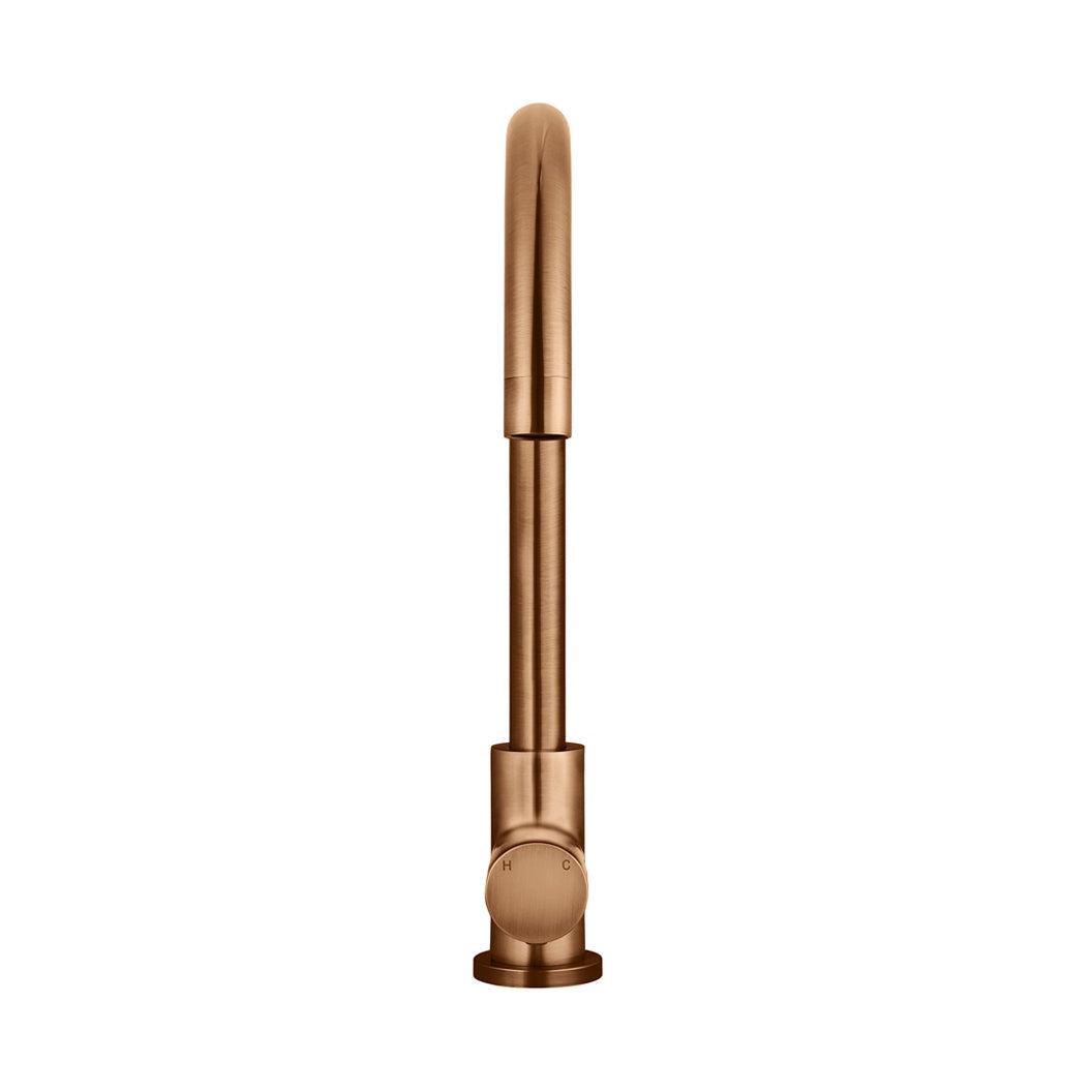 Round Pinless Gooseneck Kitchen Mixer Tap - Lustre Bronze
