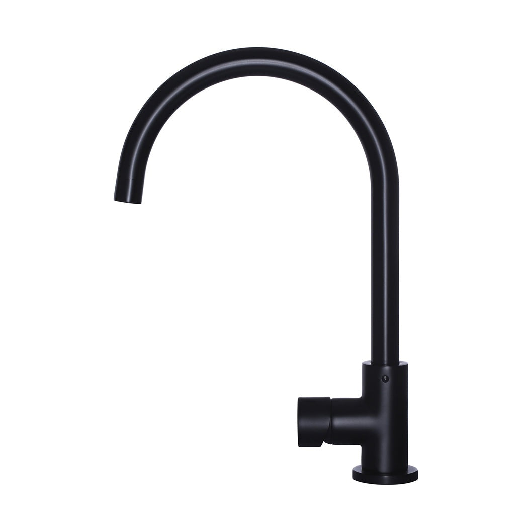 Round Pinless Gooseneck Kitchen Mixer Tap - Matte Black