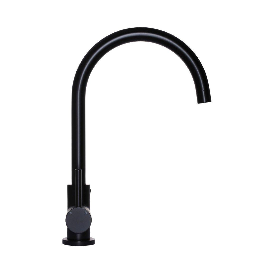 Round Gooseneck Kitchen Mixer Tap - Matte Black