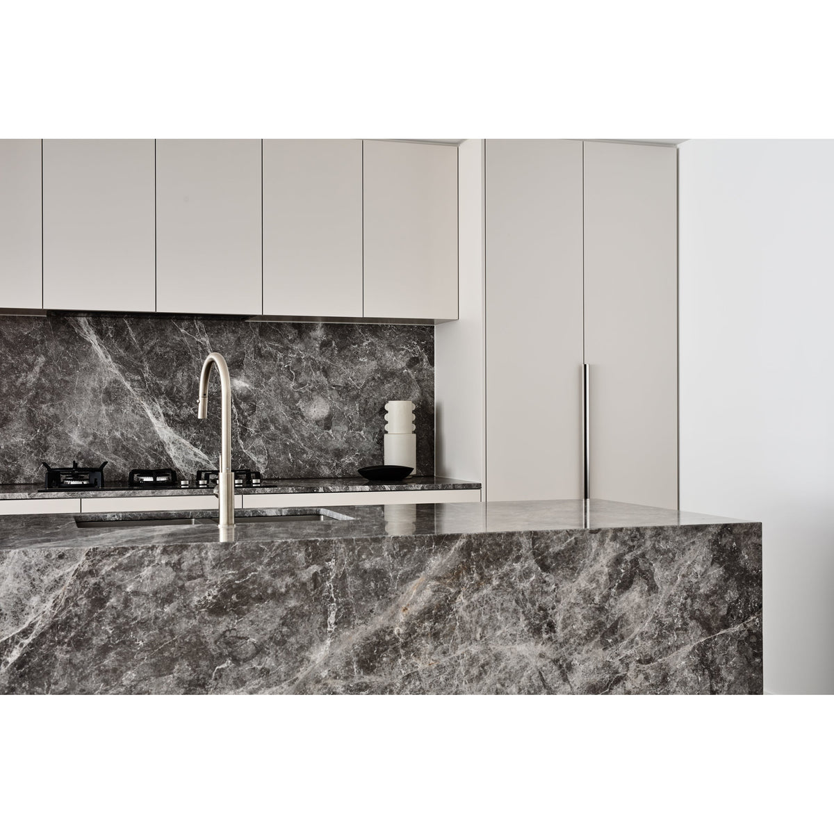 Piccola Out Kitchen Mixer Tap in Brushed Nickel - side profile view