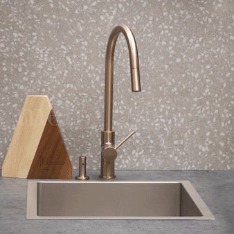 Round Paddle Piccola Pull Out Kitchen Mixer Tap - Champagne