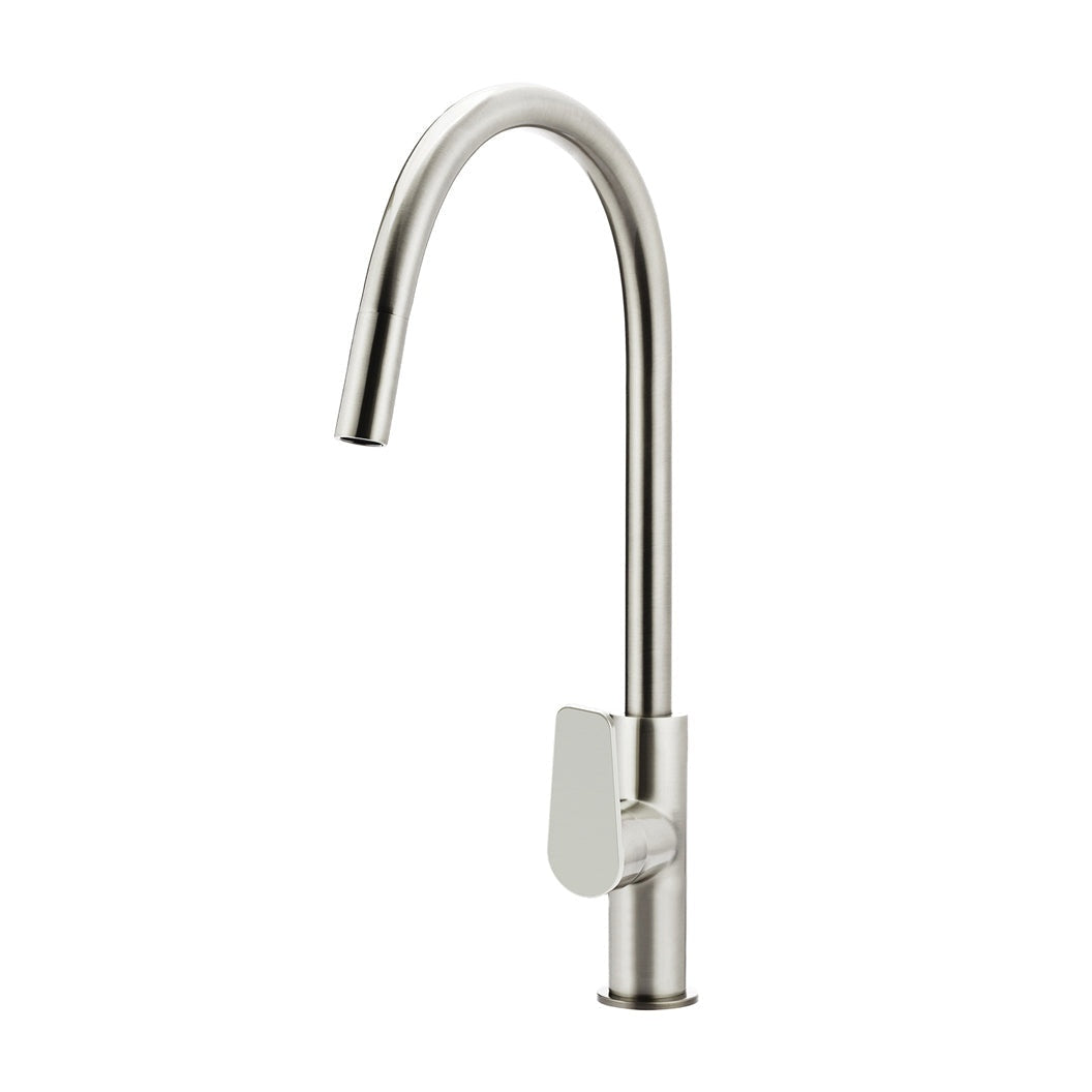 Round Paddle Piccola Pull Out Kitchen Mixer Tap in Brushed Nickel - full product view