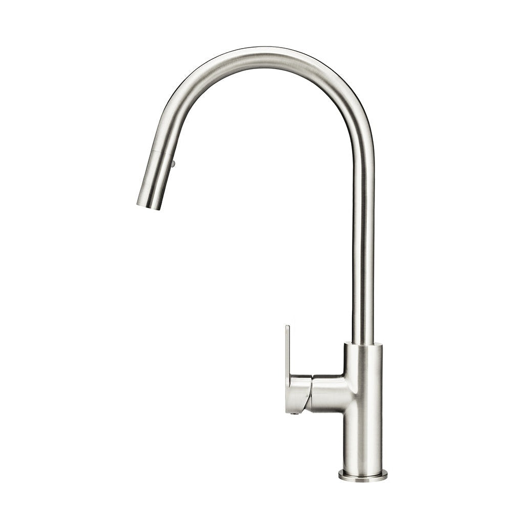 Round Paddle Piccola Pull Out Kitchen Mixer Tap - Brushed Nickel