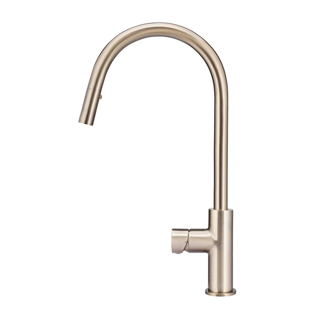 Round Pinless Piccola Pull Out Kitchen Mixer Tap - Champagne
