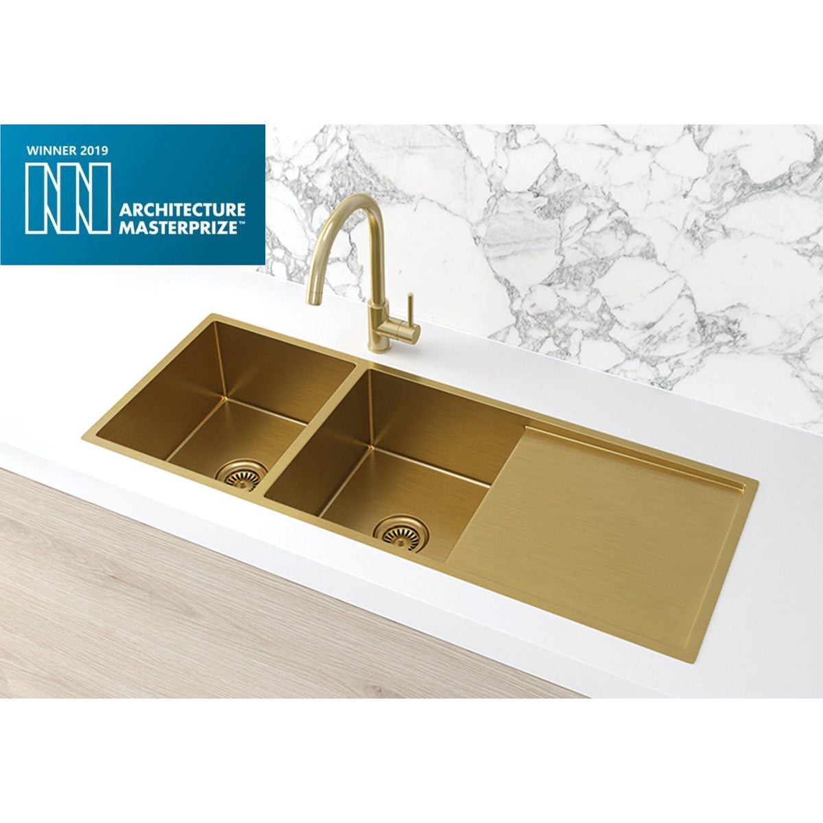 Kitchen Sink Double Bowl & Drainboard 1160 x 440 - front view