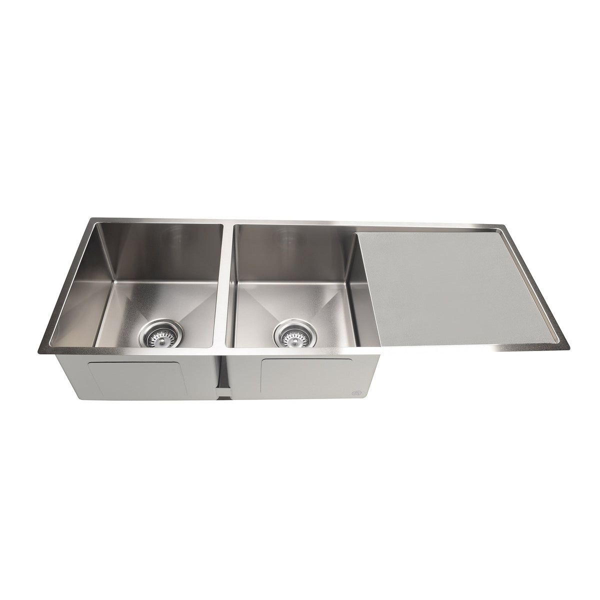 Kitchen Sink Double Bowl & Drainboard 1160 x 440 in Brushed Nickel - rear mounting detail