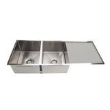 Kitchen Sink Double Bowl & Drainboard 1160 x 440 - Brushed Nickel