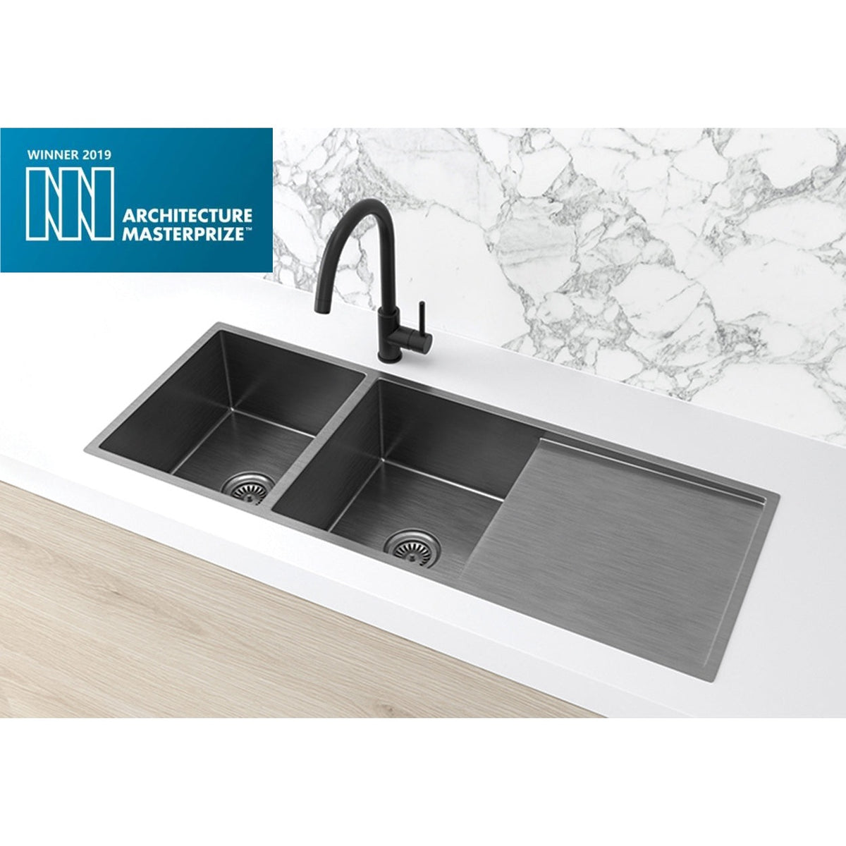 Kitchen Sink Double Bowl & Drainboard 1160 x 440 - finish and profile close-up