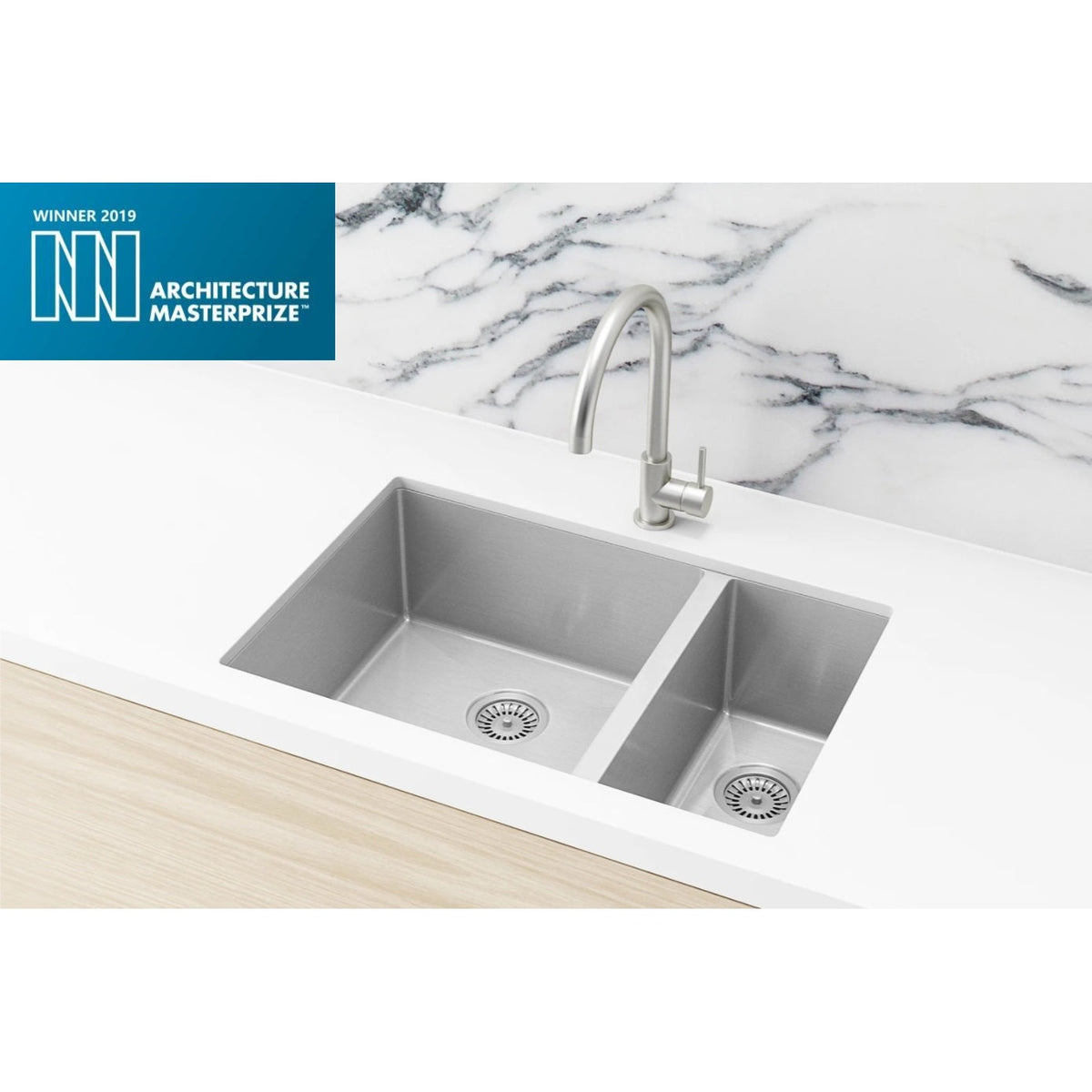 Kitchen Sink One & Half Bowl 670 x 440 in Brushed Nickel - finish and profile close-up