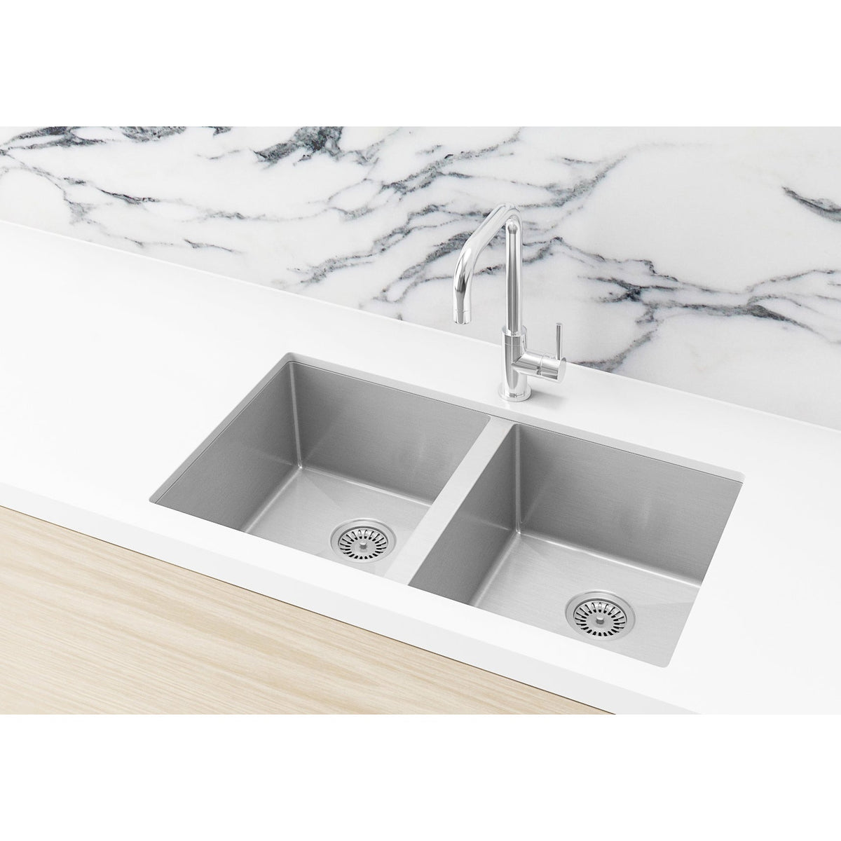 Kitchen Sink Double Bowl 760 x 440 - Brushed Nickel