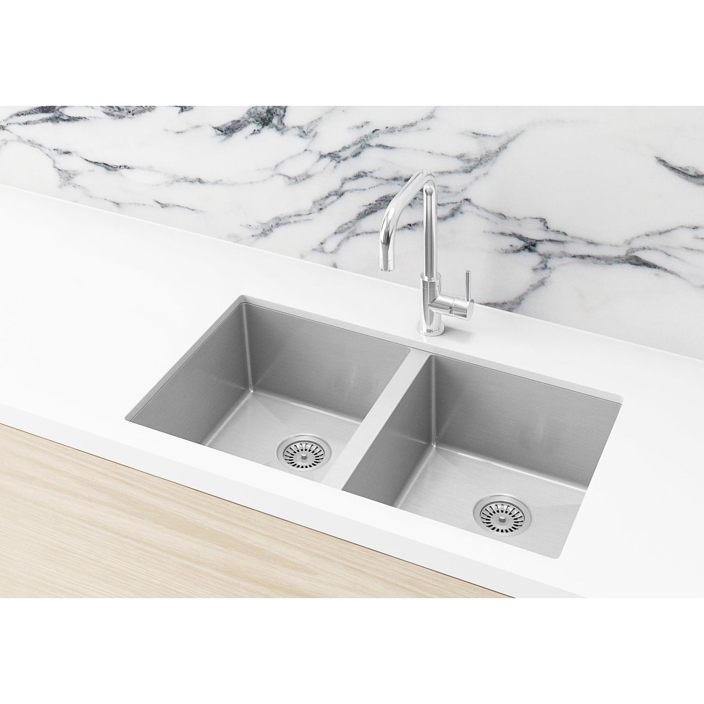 Kitchen Sink Double Bowl 760 x 440 - Brushed Nickel