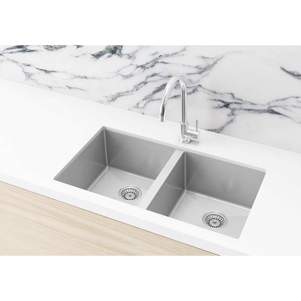 Kitchen Sink Double Bowl 760 x 440 in Brushed Nickel - alternative product view
