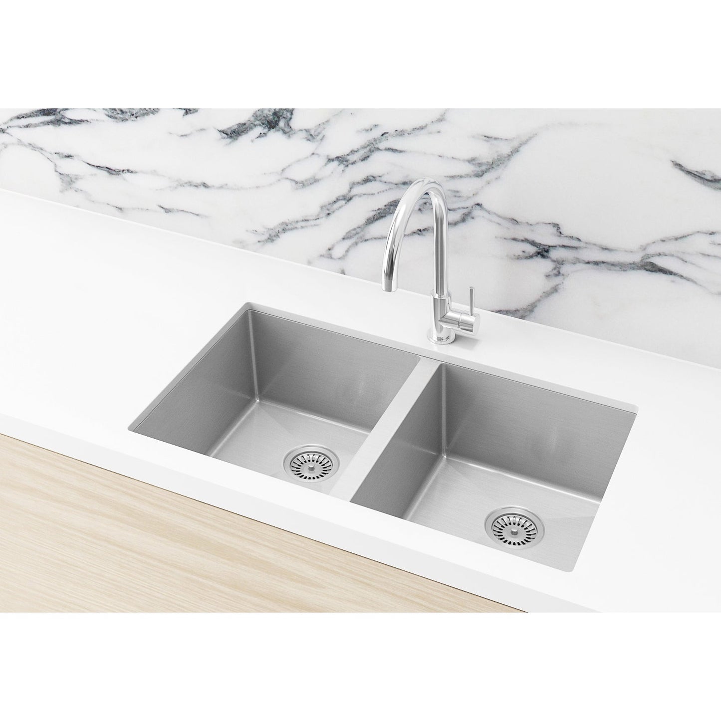 Kitchen Sink Double Bowl 760 x 440 - Brushed Nickel