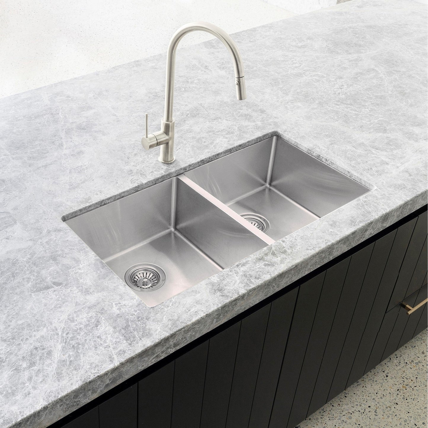 Kitchen Sink Double Bowl 760 x 440 - Brushed Nickel
