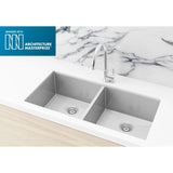 Kitchen Sink Double Bowl 860 x 440 in Brushed Nickel - finish and profile close-up