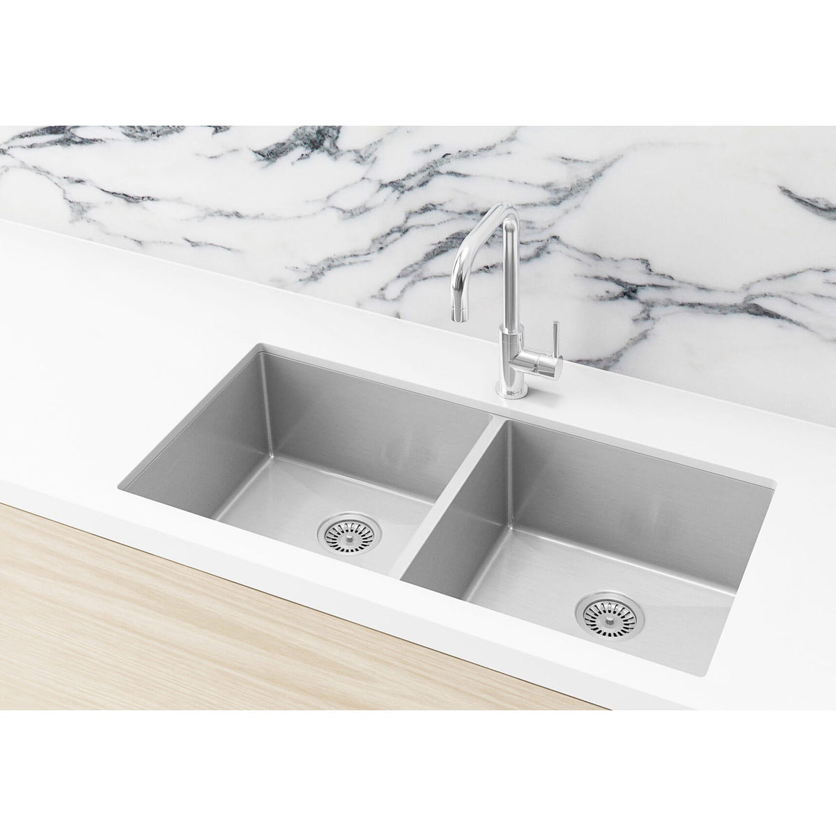 Kitchen Sink Double Bowl 860 x 440 in Brushed Nickel - full product view