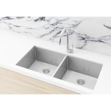 Kitchen Sink Double Bowl 860 x 440 in Brushed Nickel - front view