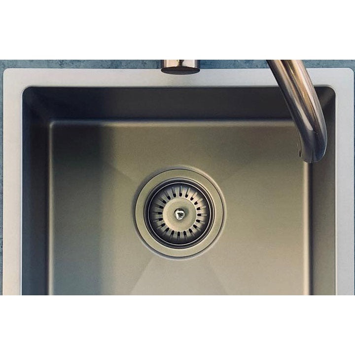 Kitchen Sink Double Bowl 860 x 440 in Brushed Nickel - close-up detail view