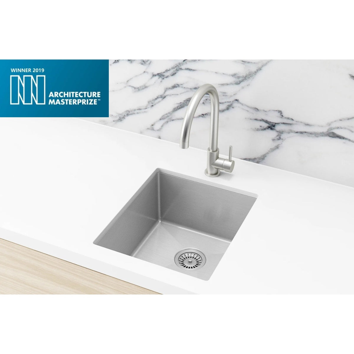 Kitchen Sink Single Bowl 380 x 440 in Brushed Nickel - front view