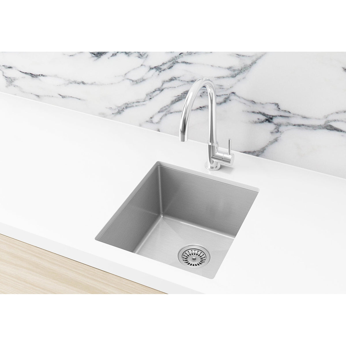 Kitchen Sink Single Bowl 380 x 440 in Brushed Nickel - angled product view